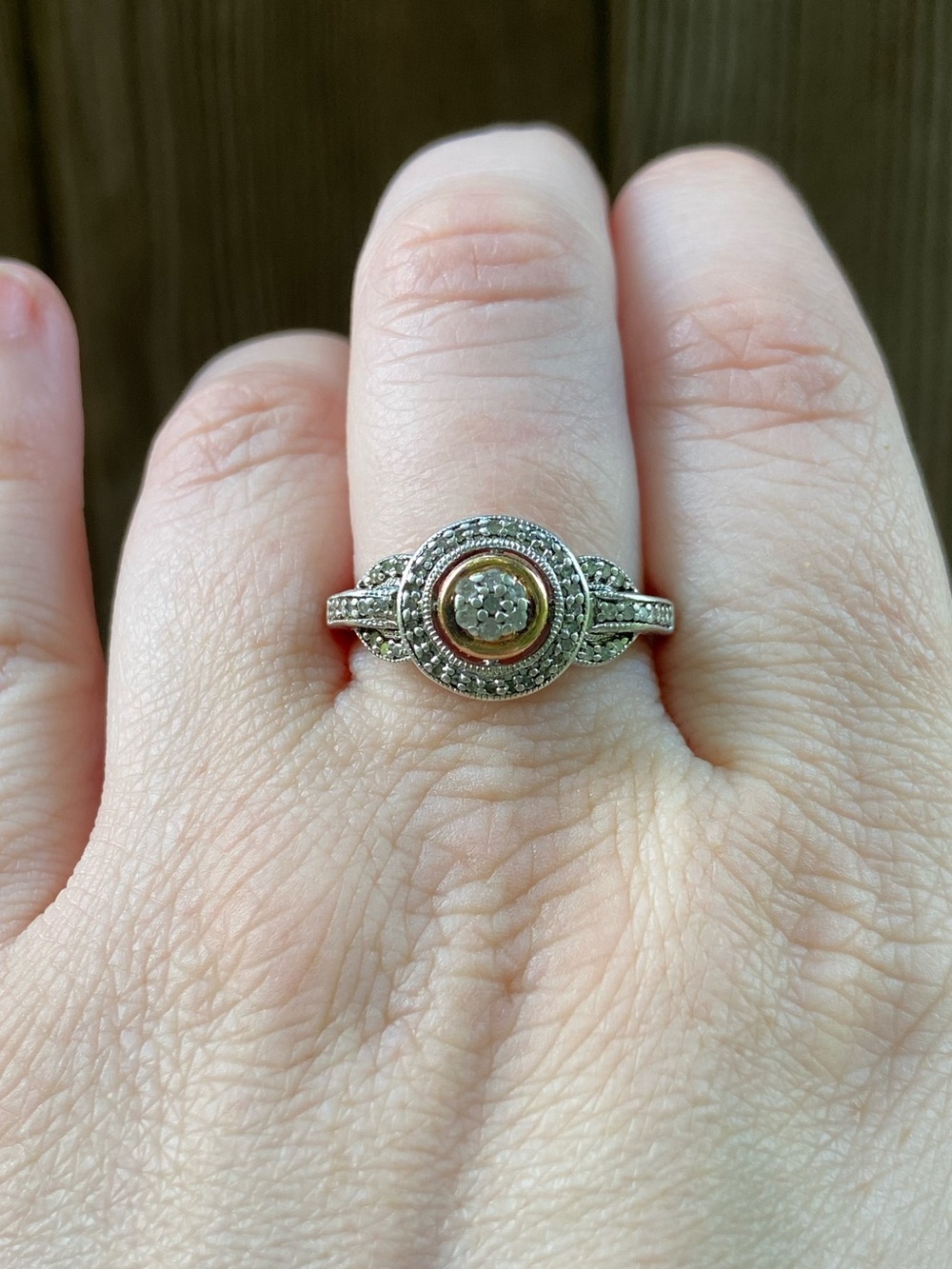 Gorgeous Sterling Silver Two-Tone Halo Diamond Ring